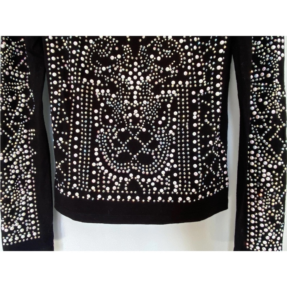 🔥 XTAREN Black Rhinestone and Beaded Top Bling Mess Mock Neck Top Size S - Picture 9 of 9